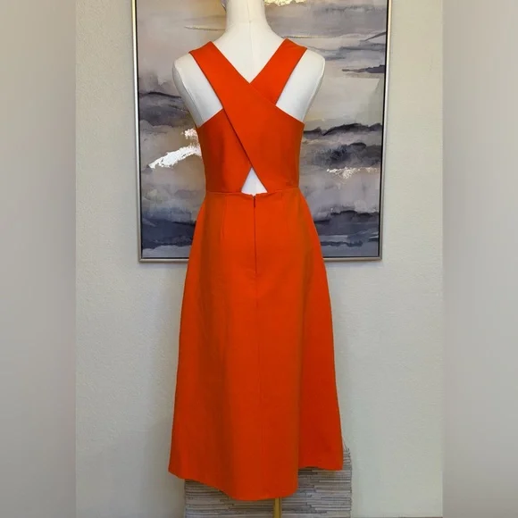 Banana Republic Vibrant Coral/Orange Cross Back Design Midi Dress - Picture 4 of 14